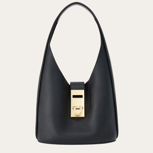 Medium Gancini Buckle Leather Hobo Bag