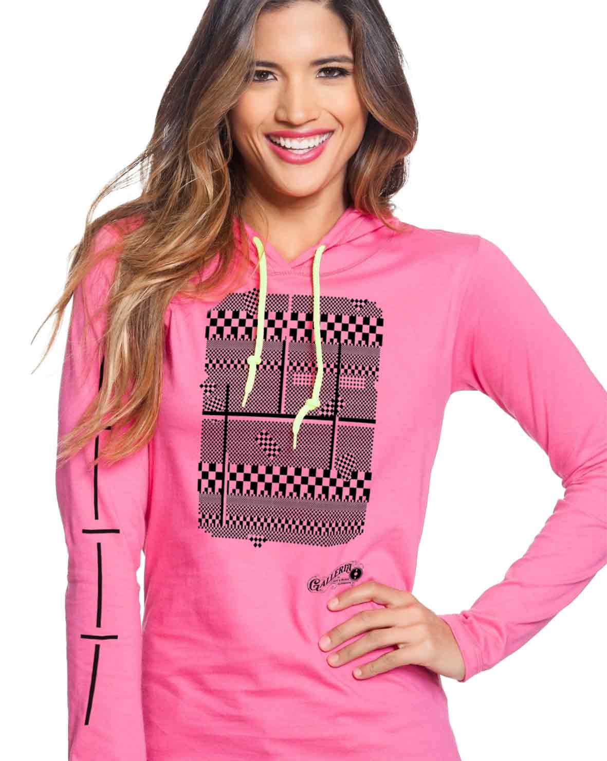 CHECKERED PRINT Long-Sleeve Hooded T-Shirt