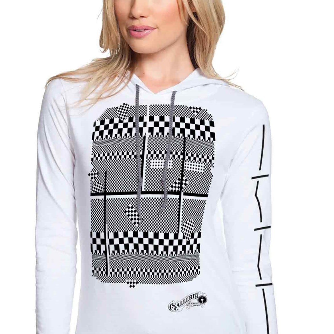 CHECKERED PRINT Long-Sleeve Hooded T-Shirt