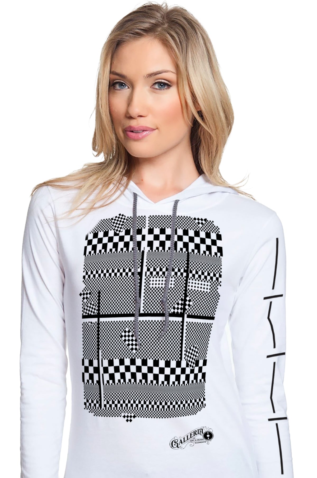 CHECKERED PRINT Long-Sleeve Hooded T-Shirt