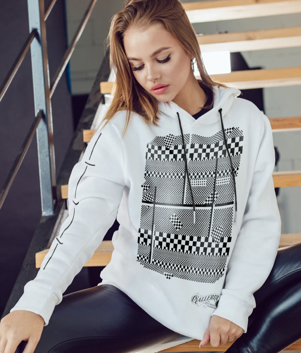 CHECKERED PRINT Long-Sleeve Hooded T-Shirt